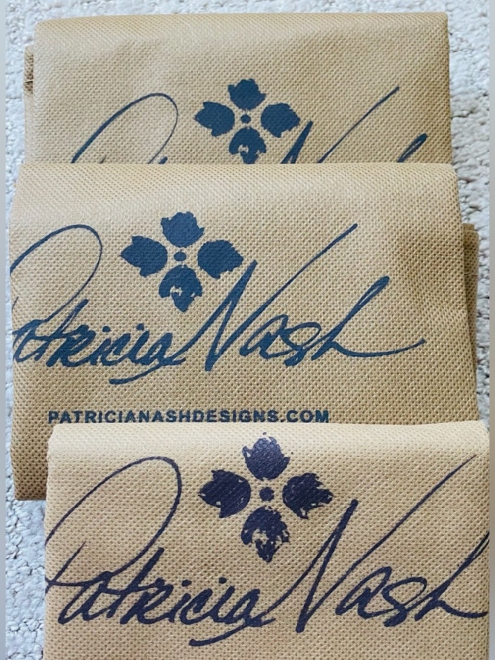 Patricia Nash Beige Canvas Signature Pouch Set - Beige with Navy Print